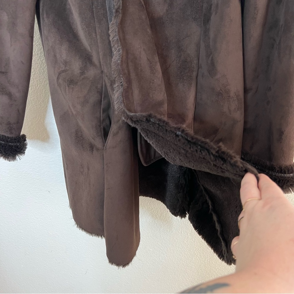 Zara Brown Faux Suede Shearling Coat Size S - Picture 6 of 11